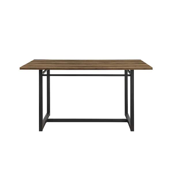Welwick Designs 60 in. Rectangle Rustic Oak Wood-Top Modern Dining Table with Metal Legs (Seats 6)
