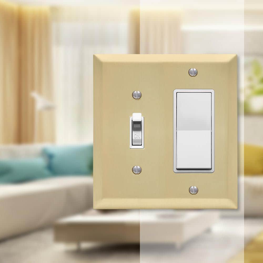Satin Brass 2-Gang Single Toggle and Rocker Wall Plate