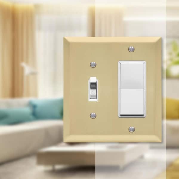 Metallic 2 Gang 1-Toggle and 1-Rocker Steel Wall Plate - Satin Brass