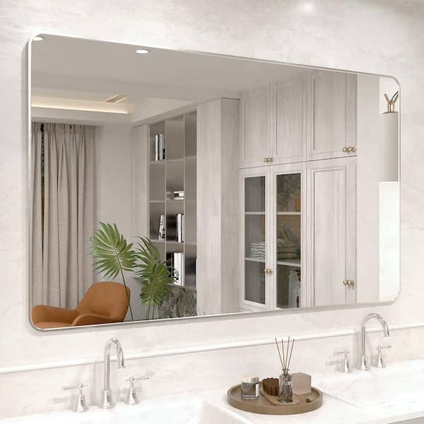 Sylanor Vista 60 in. W x 36 in. H Rectangular Framed Wall Bathroom Vanity Mirror in Brushed Nickel