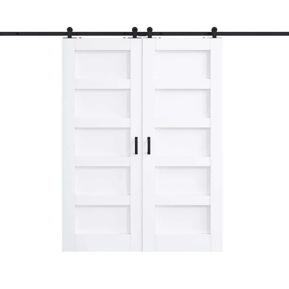 60 in. x 80 in. 5 Panel Top Mount Barn Door White Primed MDF Sliding Barn Door with Hardware Kit (T Shape Hanger Set) price history on PriceWatchPro