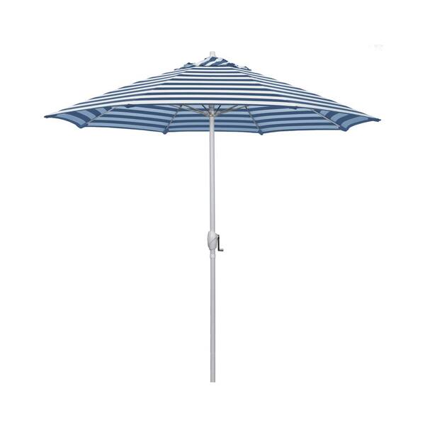 California Umbrella 7.5 ft. Matted White Aluminum Market Patio Umbrella Fiberglass Ribs and Auto Tilt in Cabana Regatta Sunbrella