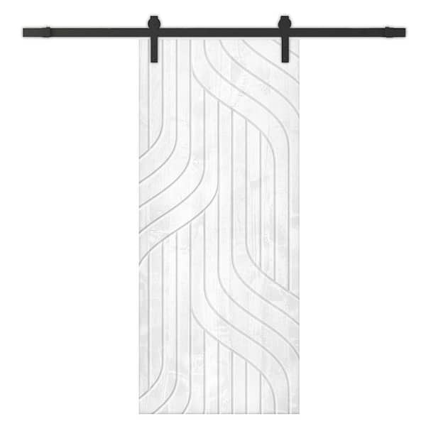 CALHOME 30 in. x 96 in. White Stained Pine Wood Modern Interior Sliding Barn Door with Hardware Kit