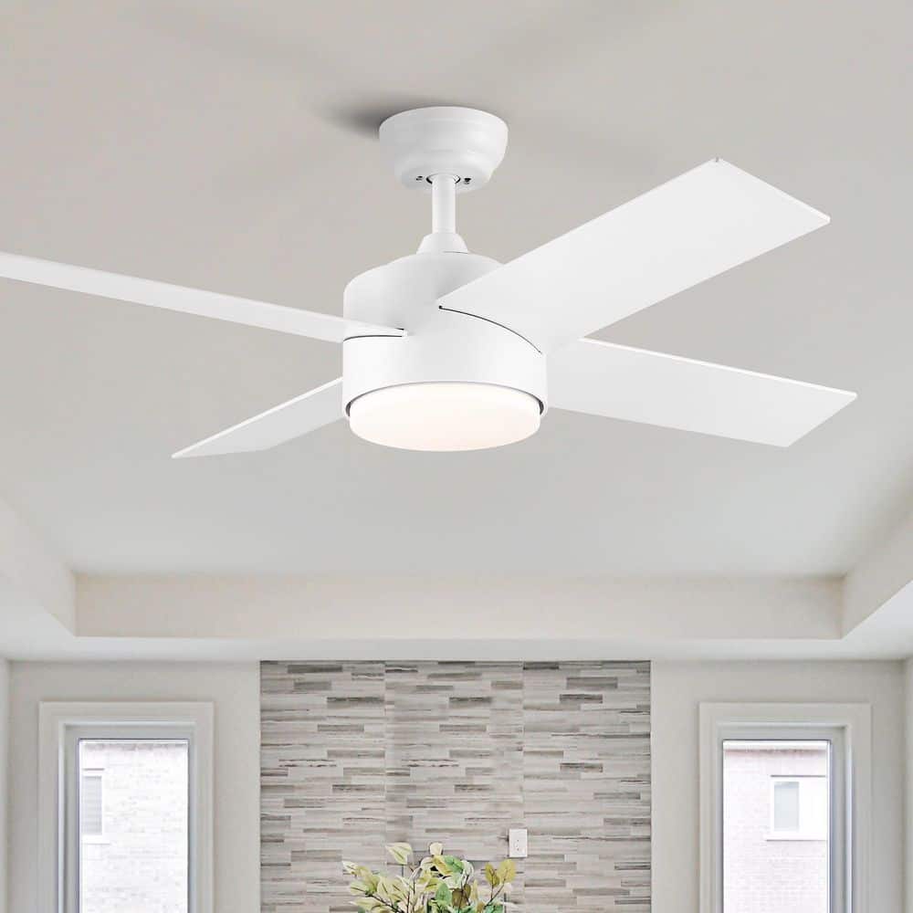 44 in. White 4 ABS Blades Downrod Standard Ceiling Fan with Intergrated LED Light and Remote Included for Any Room price history on PriceWatchPro
