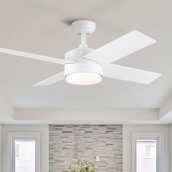 44 in. White 4 ABS Blades Downrod Standard Ceiling Fan with Intergrated LED Light and Remote Included for Any Room