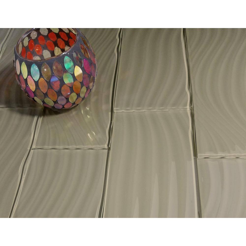 Beige Glossy Textured Glass Subway Wall Tile 4x12