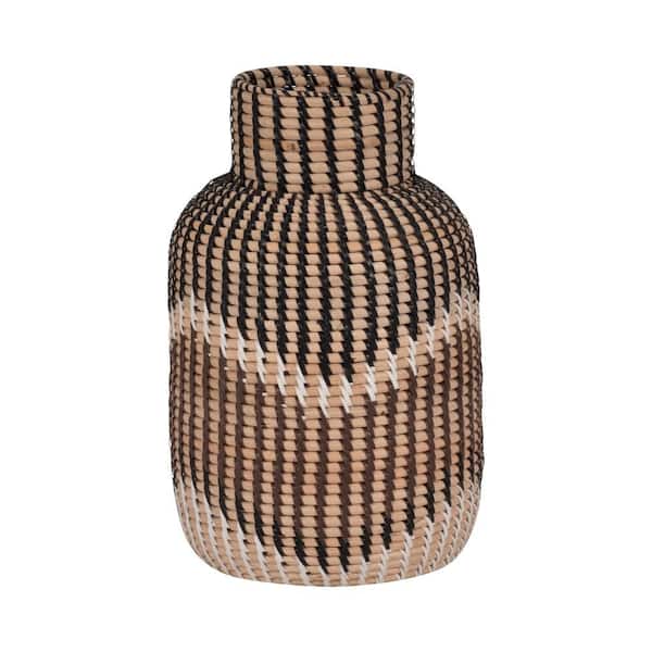 Liv & Skye 13 in. Brown Wicker Round Woven Decorative Vase