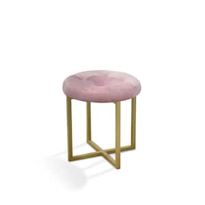 17 in. Pink Velvet Tufted Mid Century Accent Stool