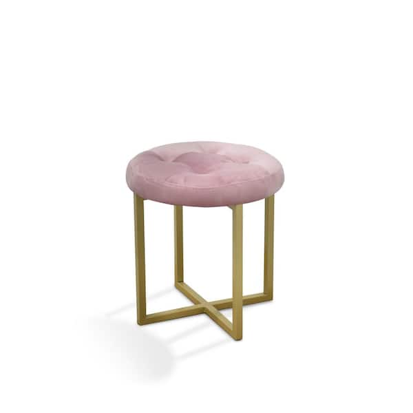 ORE International 17 in. Pink Velvet Tufted Mid Century Accent Stool