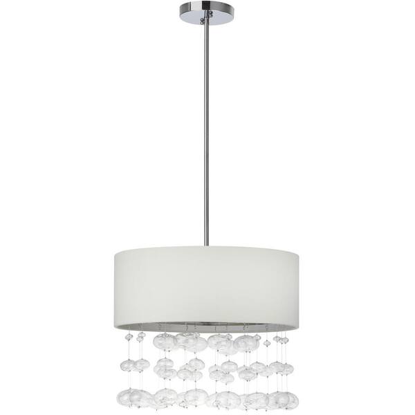 SAFAVIEH Debutante 3-Light Chrome/Crystal Drum Hanging Pendant with Beige Shade