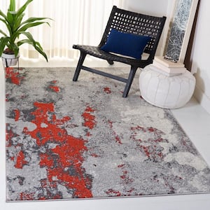 ADirondack Orange/Gray 6 ft. x 6 ft. Distressed Abstract Square Area Rug