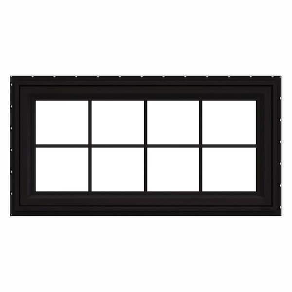 JELD-WEN 48 in. x 30 in. V-4500 Series Black FiniShield Vinyl Awning Window with Colonial Grids/Grilles