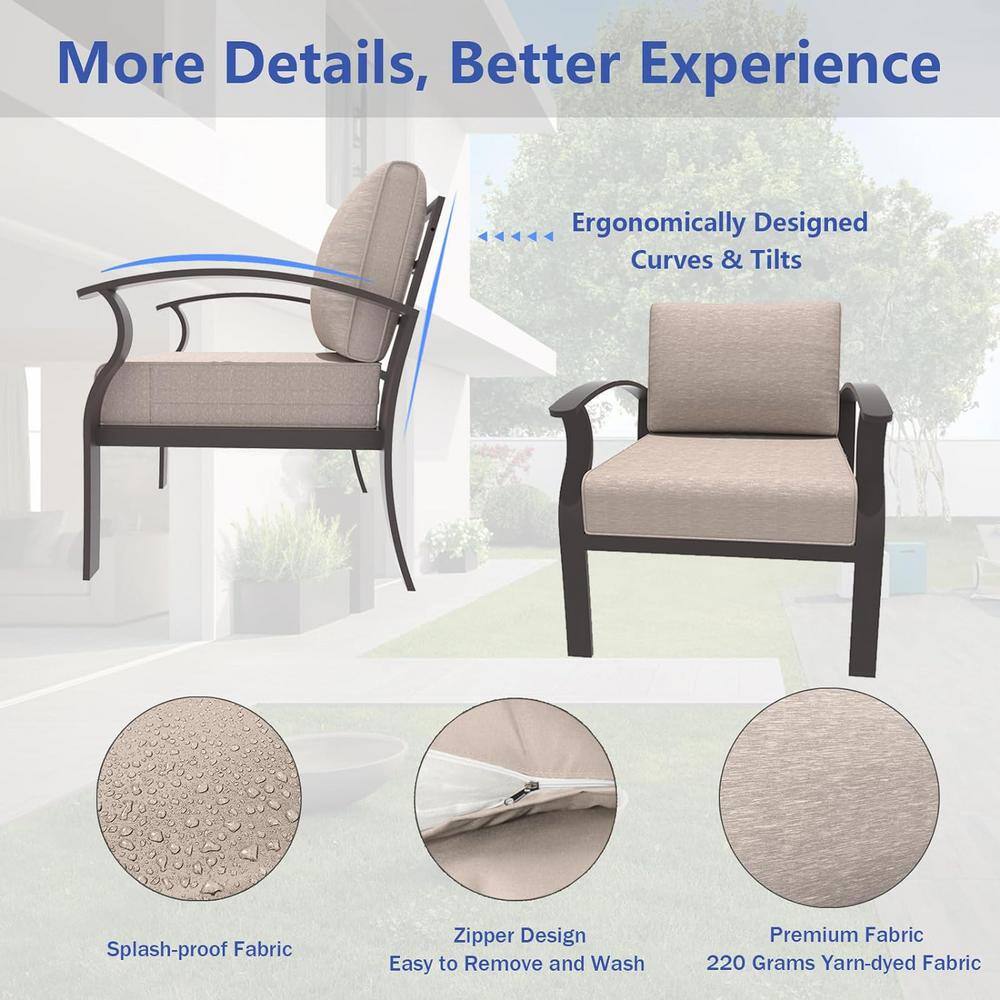 6-Piece Sand Aluminum Patio Set with Fire Pit Table