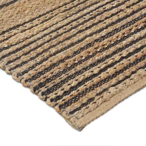 Geometric Striped Hand Woven  LR03387 7 ft. 9 in. x 9 ft. 9 in. Tan/Black Area Rug