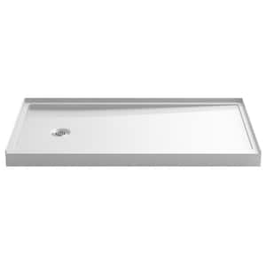 Rely 60 in. L x 32 in. W Alcove Shower Pan Base with Left Drain in White