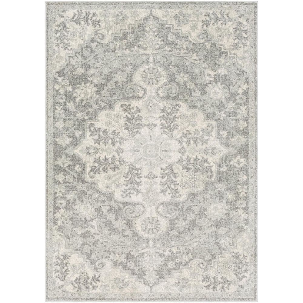 Gray Polypropylene 5 ft. x 7 ft. Floral Indoor/Outdoor Area Rug