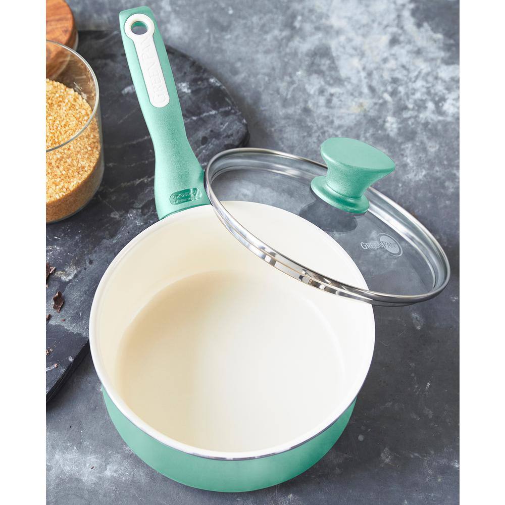 Turquoise Ceramic Nonstick 2-Quart Saucepan with Glass Lid