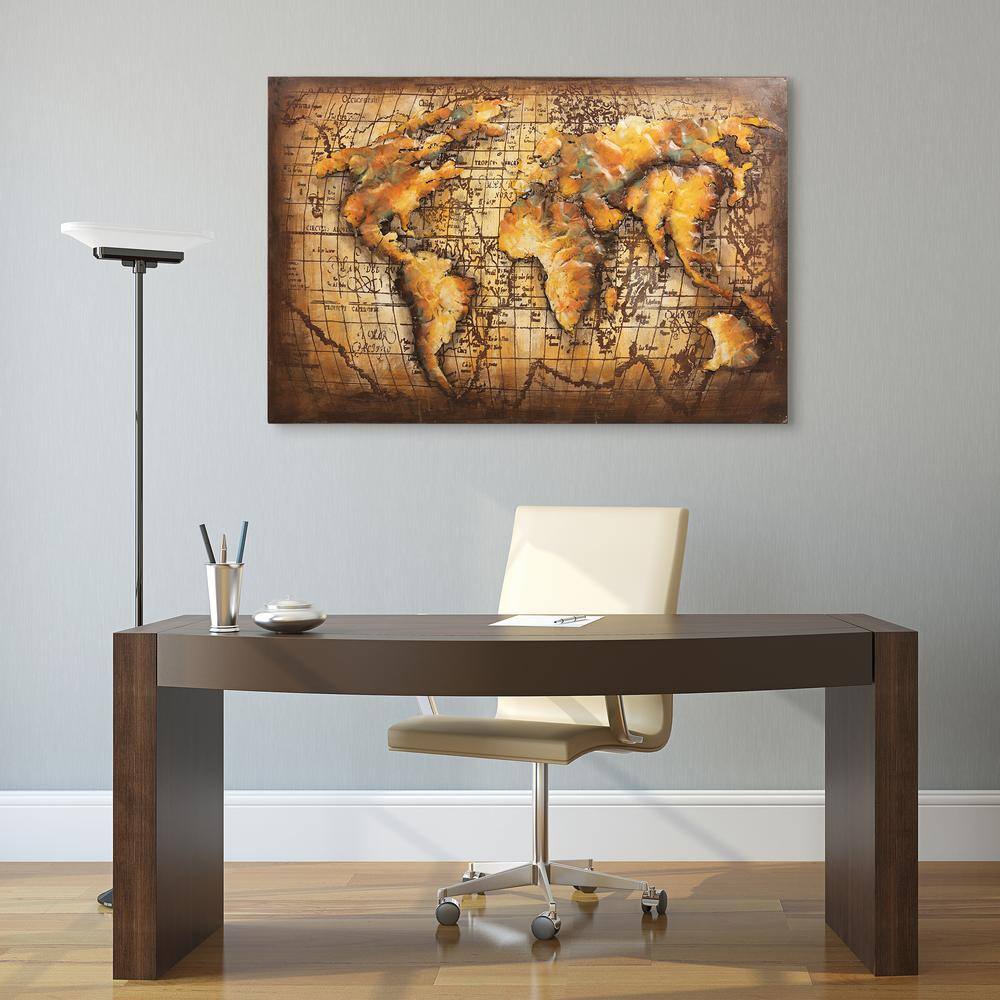 Empire Art Direct 3D Mixed Media Iron World Map Wall Sculpture