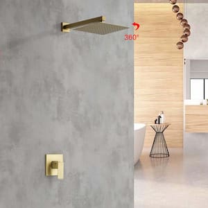 1-Spray Patterns with 1.5 GPM 10 in. Wall Mount Square Ceiling Fixed Shower Head in Gold