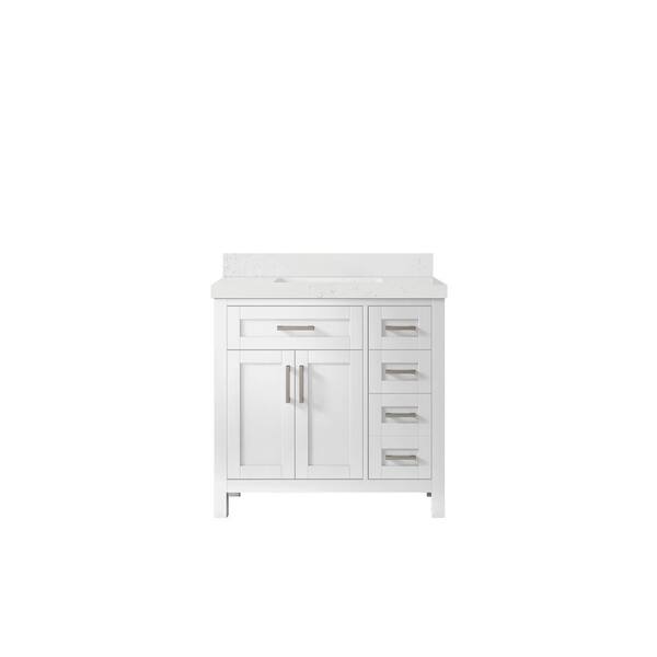 Willow Collections Cambridge 36 in. W x 22 in. D x 36 in. H Center Sink Bath Vanity in White with 2 in. Empira Quartz Top