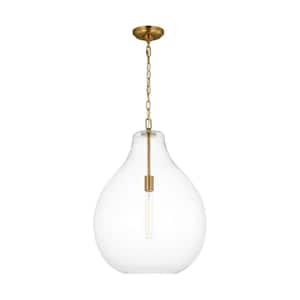 Magnus Extra Large 1-Light Burnished Brass Pendant Light with Clear Glass Shade