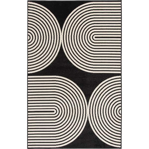 LOOMAKNOTI Tecopa Milburm Black 3 ft. 3 in. x 5 ft. 3 in. Geometric Polypropylene Indoor/Outdoor Area Rug