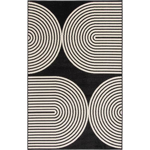 LOOMAKNOTI Tecopa Milburm Black 5 ft. 3 in. x 7 ft. 3 in. Geometric Polypropylene Indoor/Outdoor Area Rug