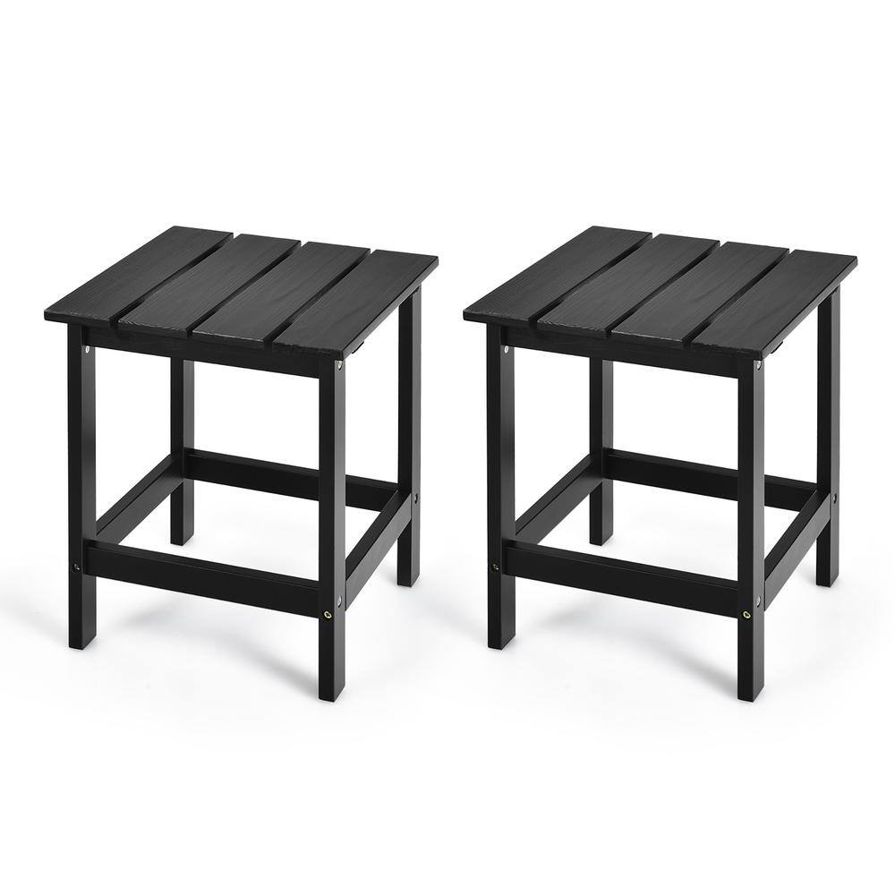 Costway 18 in. Black Square Wood Patio Outdoor Coffee Table Side Slat Deck (2Pieces) 2