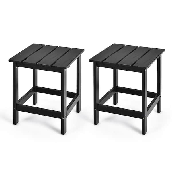 Costway 18 in. Black Square Wood Patio Outdoor Coffee Table Side Slat Deck (2-Pieces)