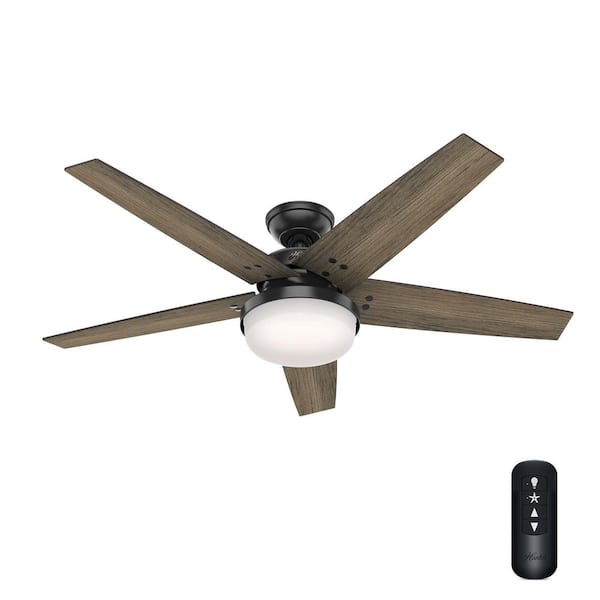 Hunter Brenham 52 in. LED Indoor Matte Black Ceiling Fan with Light and Remote Control
