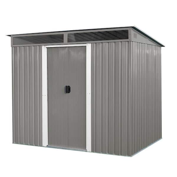8 ft. W x 6 ft. D Metal Outdoor Storage Shed with Single Pitched Roof Double Door Transparent plate (48 sq. ft.) in Gray
