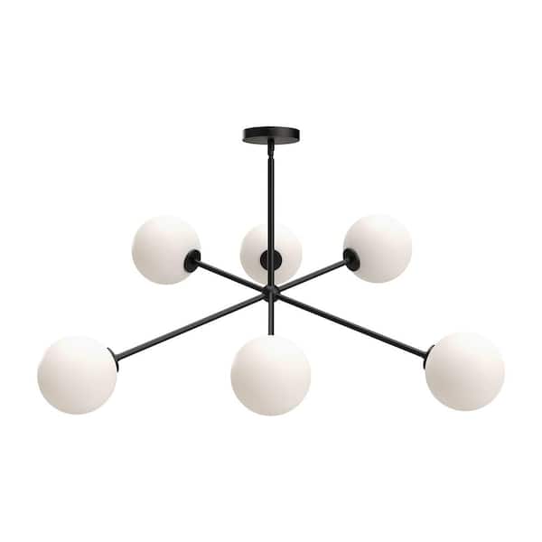 ALORA MOOD Cassia 40 in. 6 Light 40-Watt Matte Black/Opal Matte Glass Chandelier