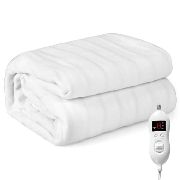 White Polyester Full Electric Blanket Pad with Adjustable Temperatures 10 H Timer