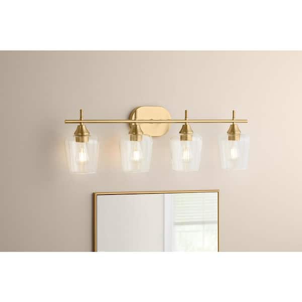 Hampton Bay Pavlen 33 in. 4-Lights Antique Brass Vanity Light with Clear Glass Shade