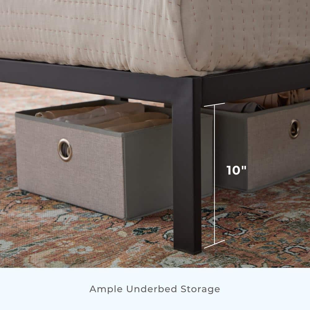 Charcoal King Metal Platform Bed with Rounded Upholstered Headboard