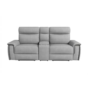 Verkin 93.5 in. W 2-Tone Gray Textured Fabric Power Double Reclining 2-Seater Loveseat with Center Console
