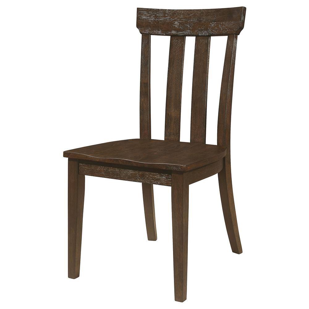 Brown Oak High Slat Back Wood Side Chair