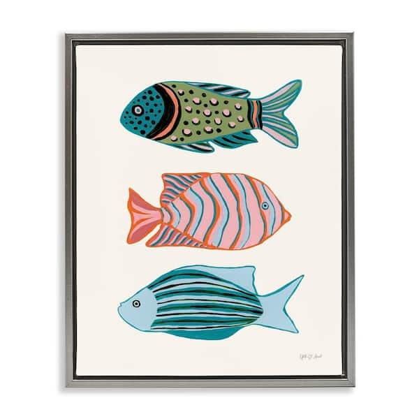 Stupell Industries Bright Tropical Fish by Yvette St. Amant Gray Floater Frame Coastal Graphic Art Print 21 in. x 17 in.