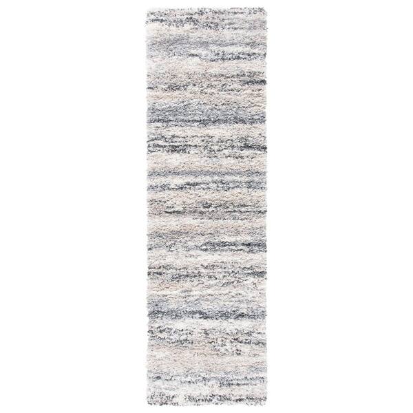 Fontana Shag 2 ft. x 10 ft. Ivory/Gray Striped Abstract Runner Rug