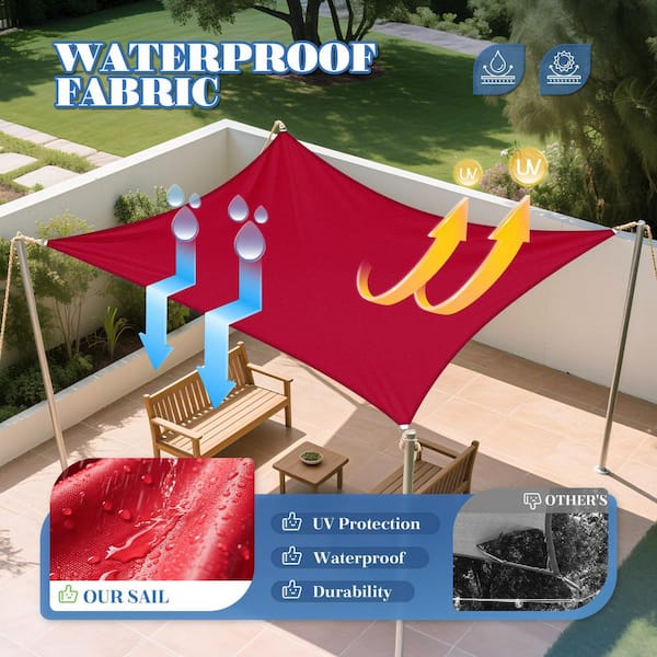16 ft. x 16 ft. Waterproof Sun Shade Sail Rectangle Canopy Cover UV Blockage for Outdoor Patio Pergola Backyard (Red)