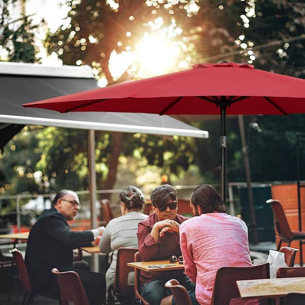 ToolCat 9 ft. Aluminum Outdoor Market Table Patio Umbrella with Hand Crank Lift in Red