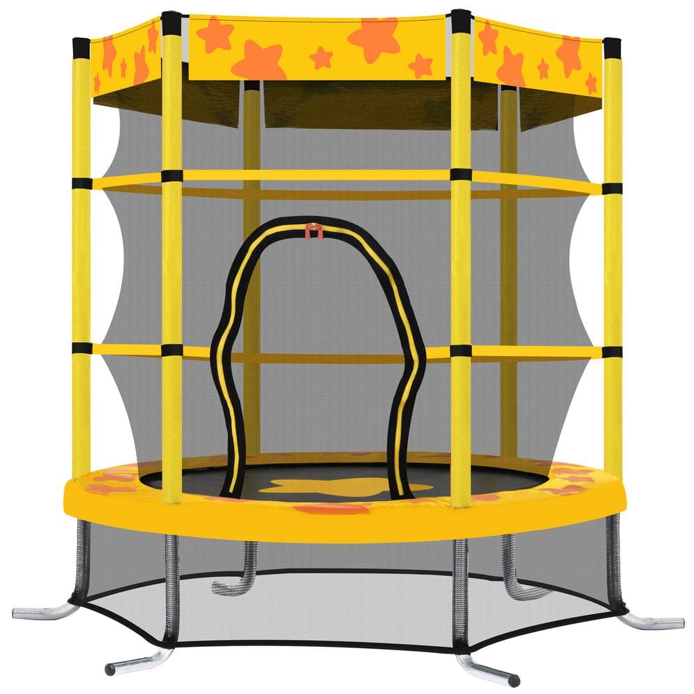 55 in. Yellow Trampoline with Safety Enclosure Net, Outdoor Indoor Trampoli