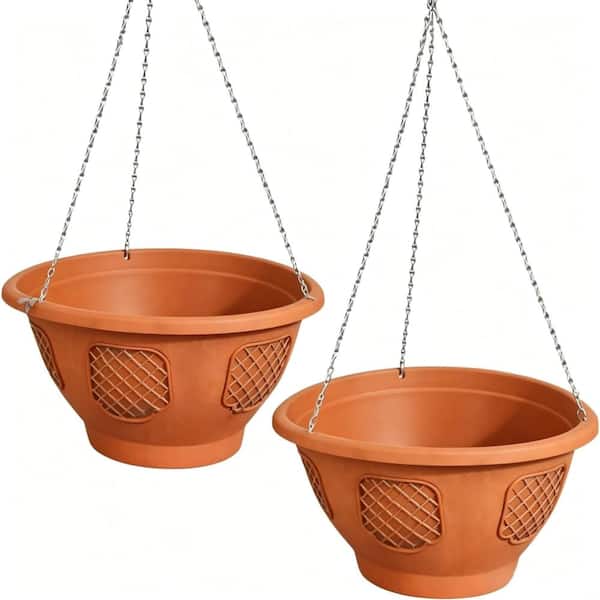 12 in. Hanging Planters Side Planting Terracotta 2-Pack