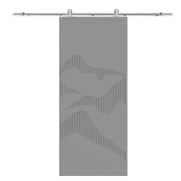 CALHOME 30 in. x 80 in. Light Gray Painted Composite MDF Paneled Interior Sliding Barn Door with Hardware Kit