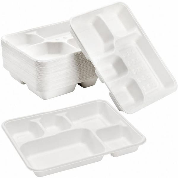11 in. White Disposable Bagasse Deep Divided Plates Biodegradable Tableware 50 Piece Per Case
