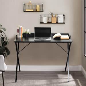 Ava 39.4 in. Rectangular Matte Black MDF Top Wring Computer Desk with Side Panel Table Top