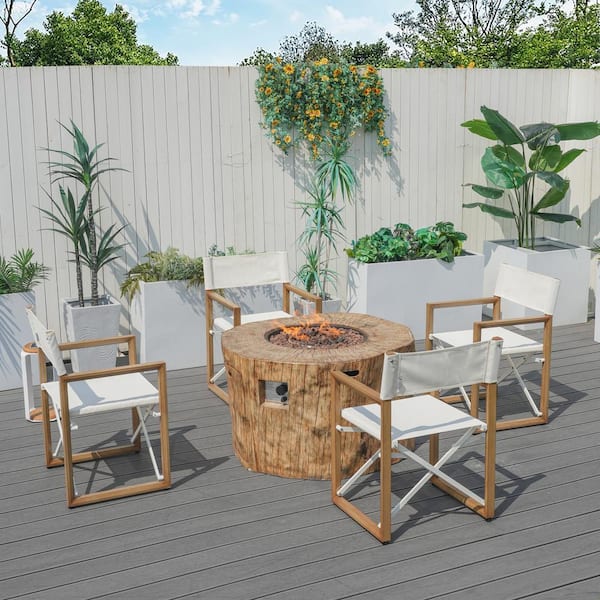 moda furnishings 5-Piece Aluminum Patio Conversation Seating Set With Folding Chairs and Fire Pit Table