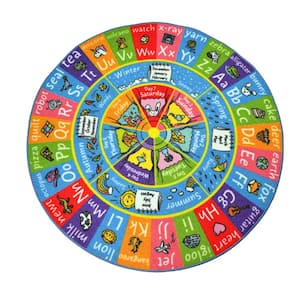 Multi-Color Kids Children Bedroom and Playroom ABC Alphabet Seasons Months Educational 6 ft. Round Circle Area Rug