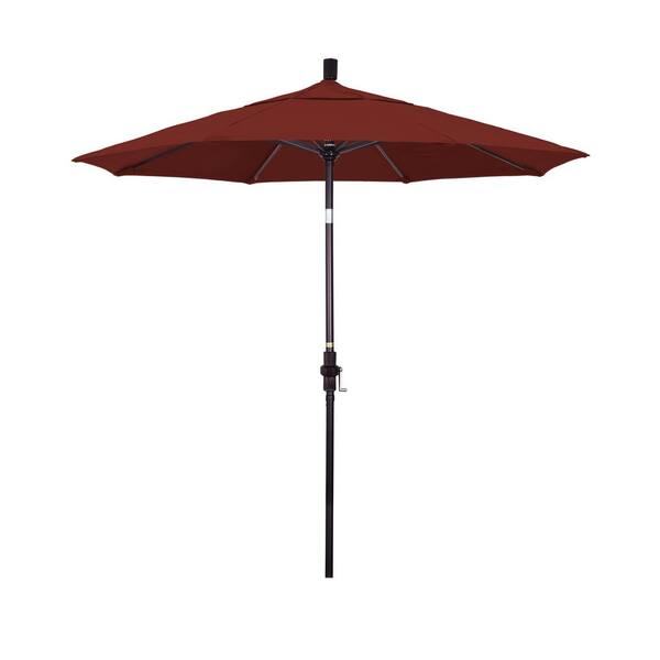 California Umbrella 7.5 ft. Bronze Aluminum Market Patio Umbrella Collar Tilt Crank Lift in Henna Sunbrella