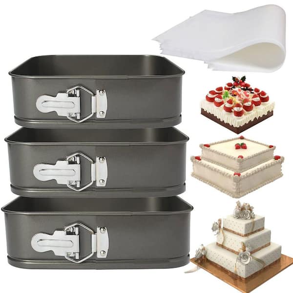 Springform Bakeware Set 3-Cup High-Carbon Steel Nonstick Square Cake Pan Quick Release Coating 3 Piece